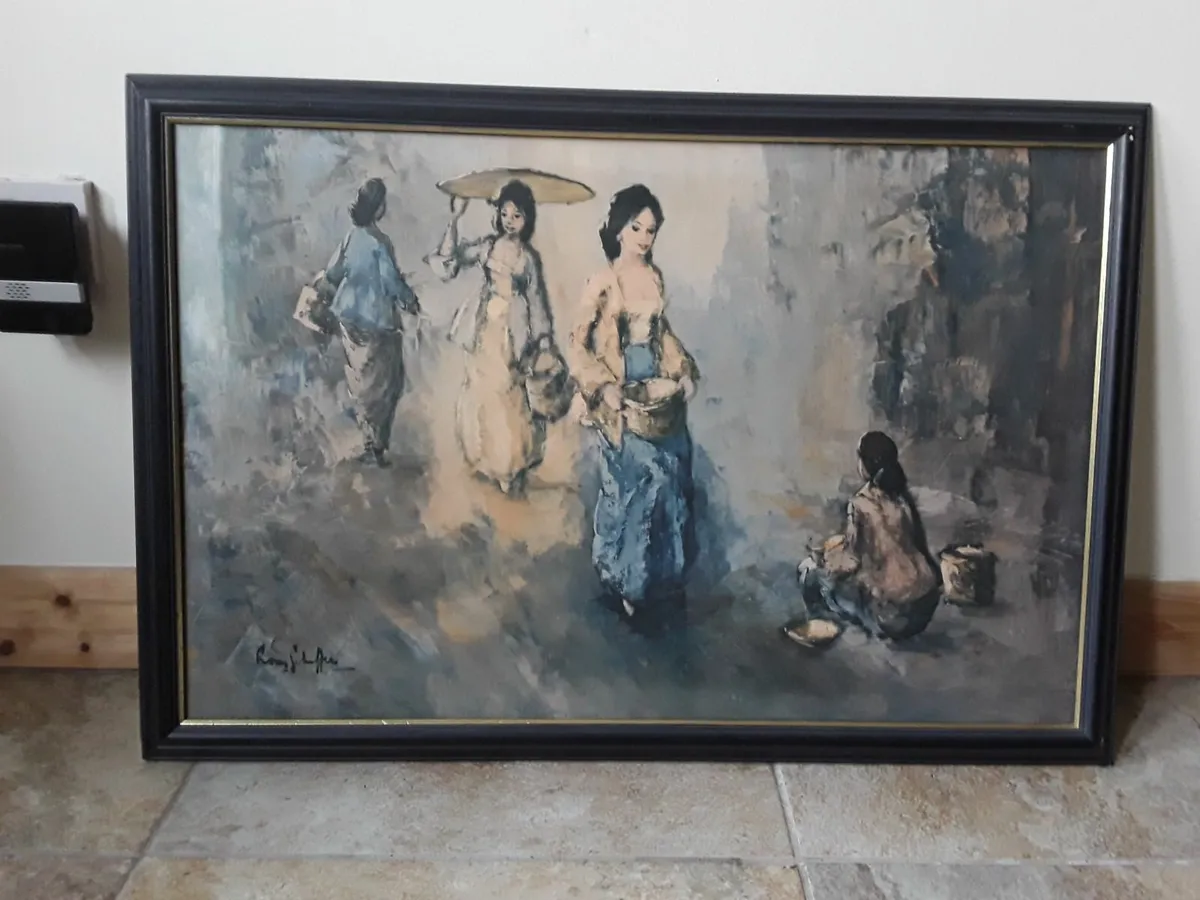 Large picture in glass frame Spanish scene - Image 1