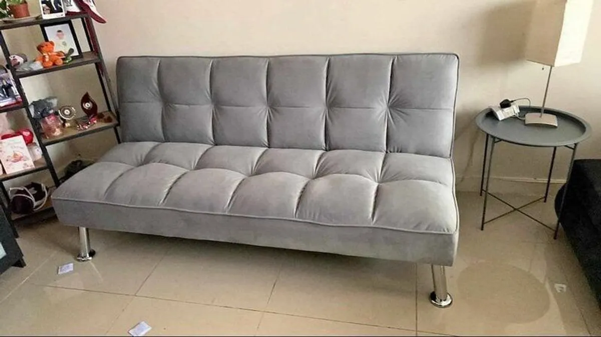 Silver Grey Modern Folding 3 Seater Fabric Sofa Bed - Image 1