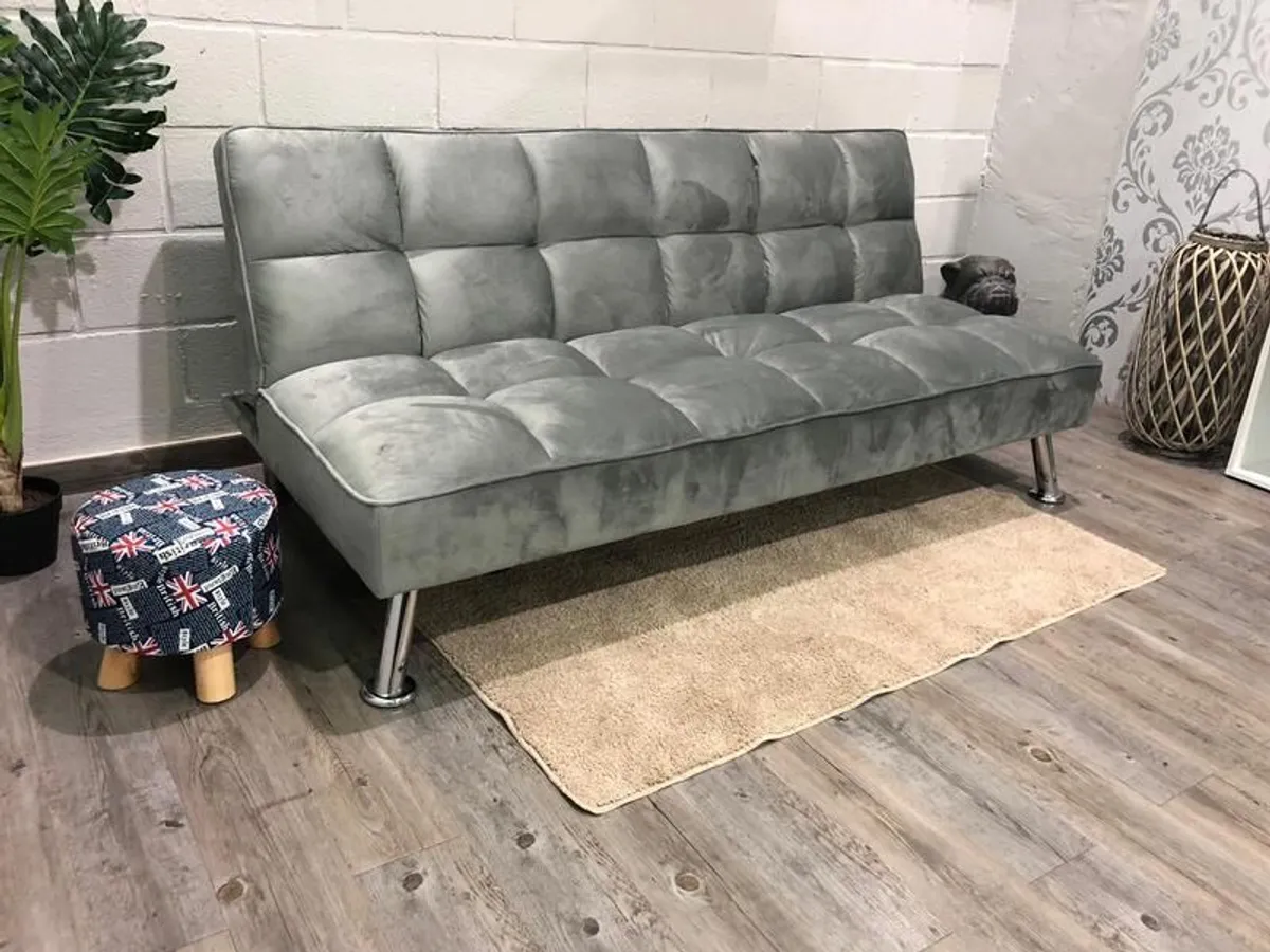 Silver Grey Modern Folding 3 Seater Fabric Sofa Bed - Image 2