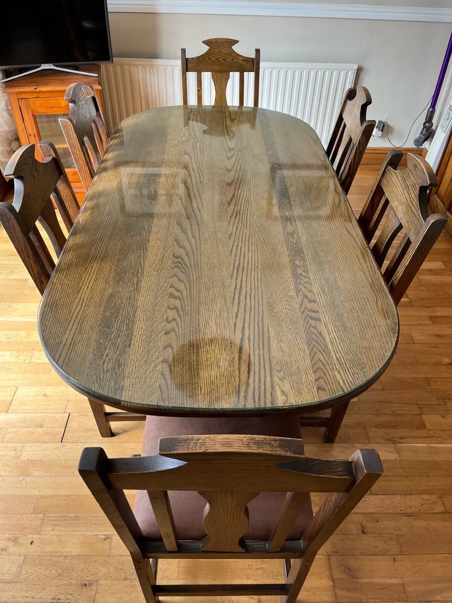Solid Wood Dining Room Table & Chairs & Glass Top - Image 1