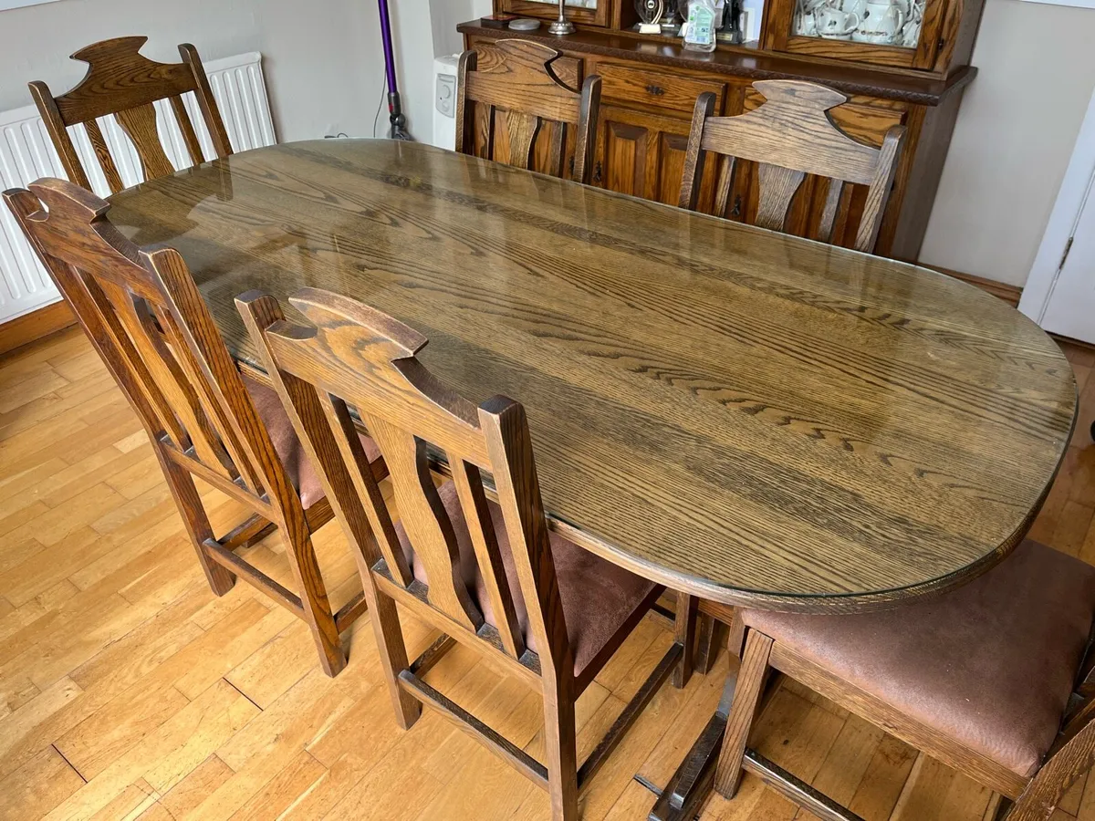 Solid Wood Dining Room Table & Chairs & Glass Top - Image 2