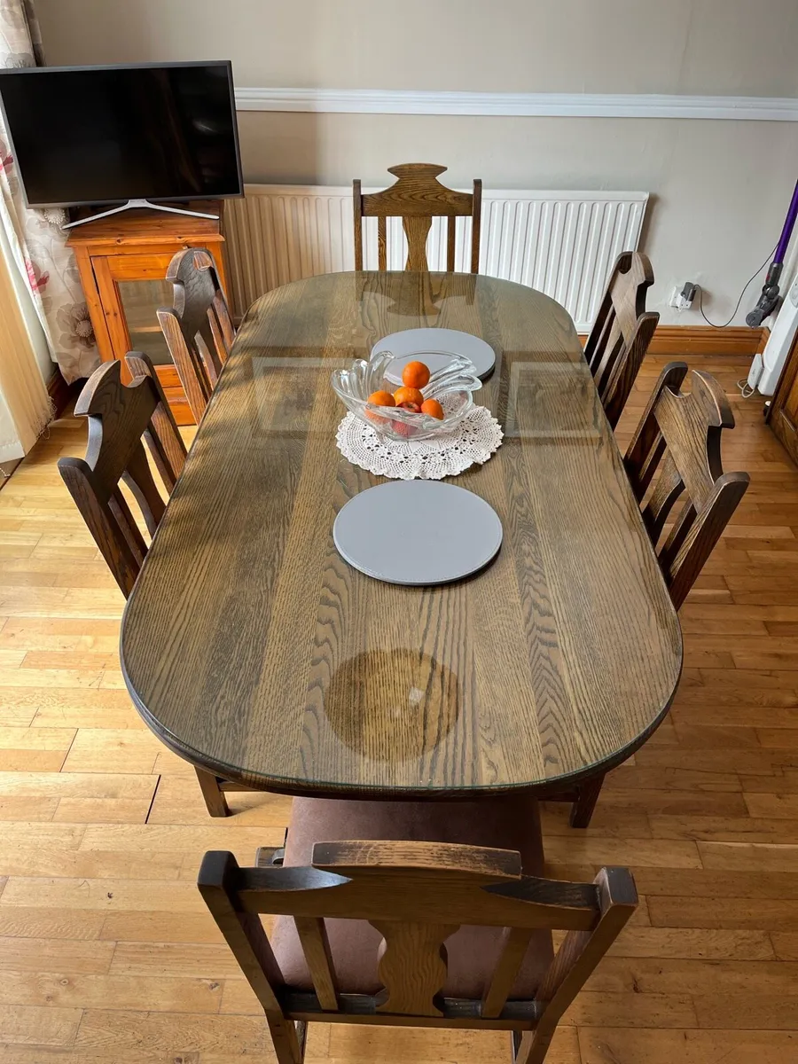 Solid Wood Dining Room Table & Chairs & Glass Top - Image 3
