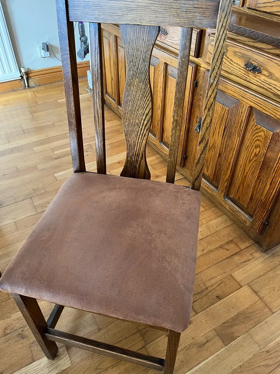 Solid Wood Dining Room Table & Chairs & Glass Top - Image 4