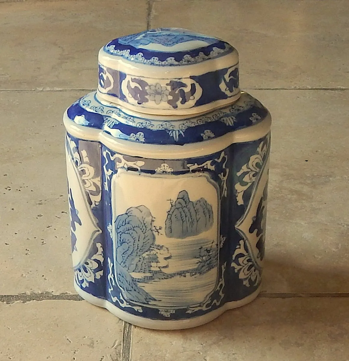 Vintage Oriental Hand Painted Ceramic Tea Caddy - Image 1