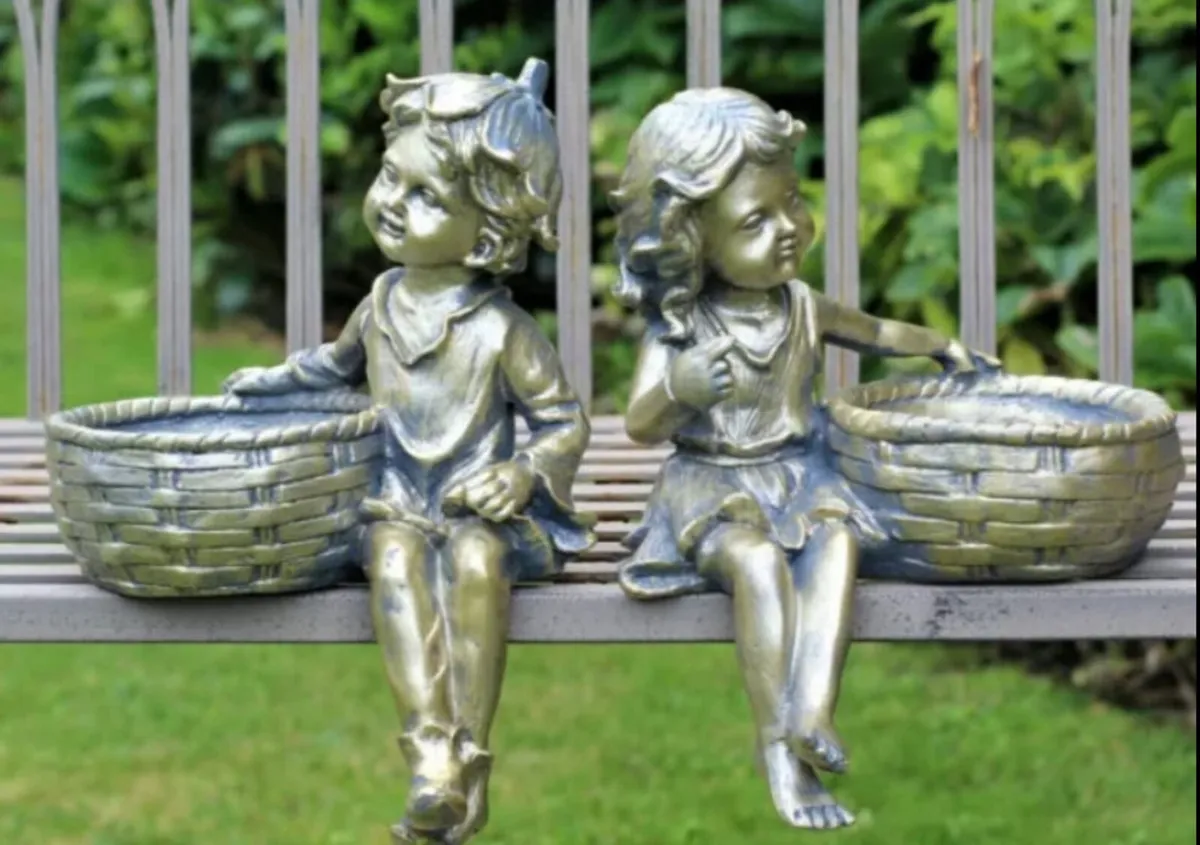 Garden Ornament Planters Cherubs Boy & Girl 12.5” - Image 2