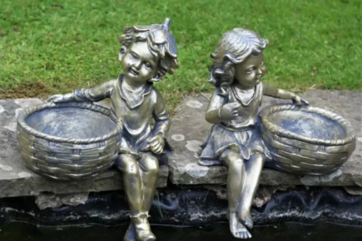 Garden Ornament Planters Cherubs Boy & Girl 12.5” - Image 4