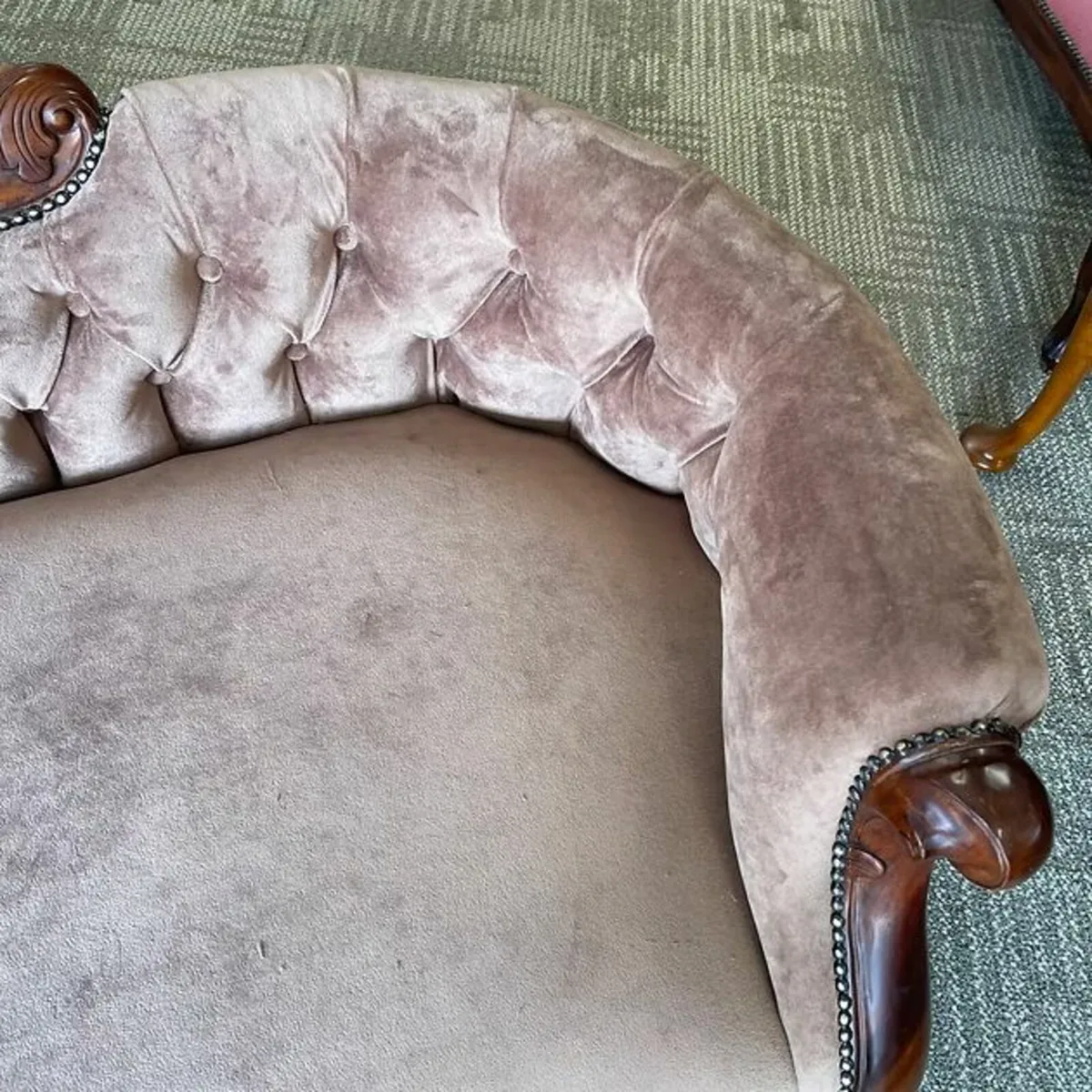 Fabulous antique Victorian peach pink velvet chais - Image 2