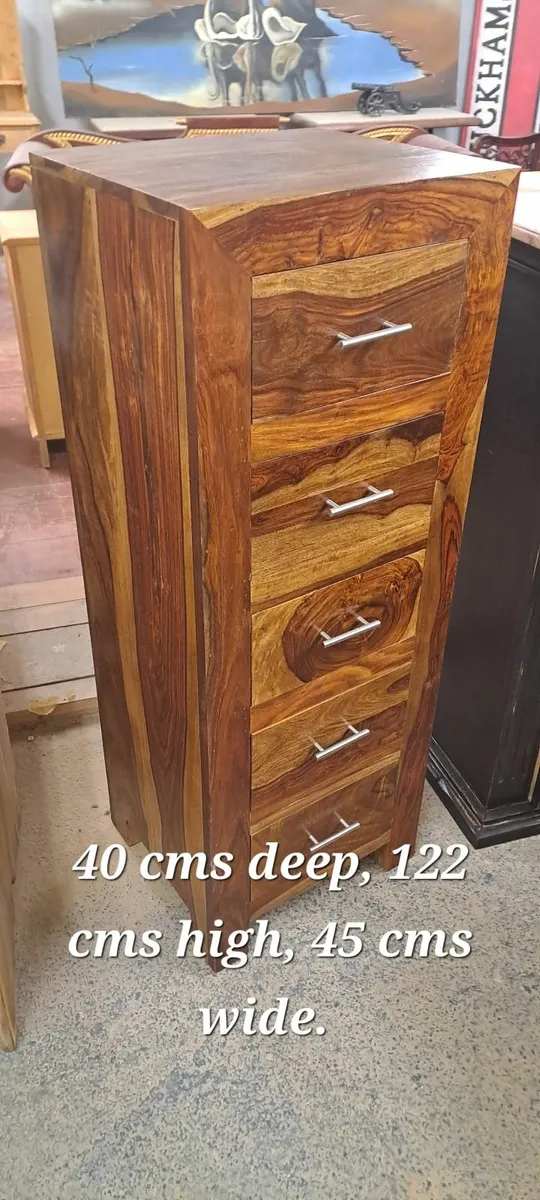 Vintage Indian rosewood tallboy chest of drawers - Image 3