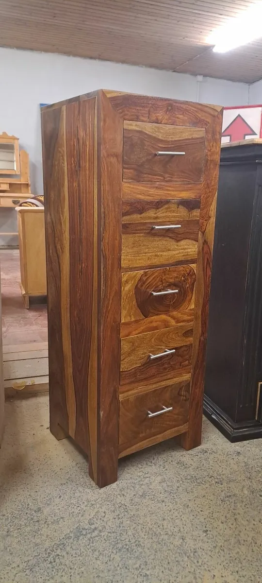 Vintage Indian rosewood tallboy chest of drawers - Image 1