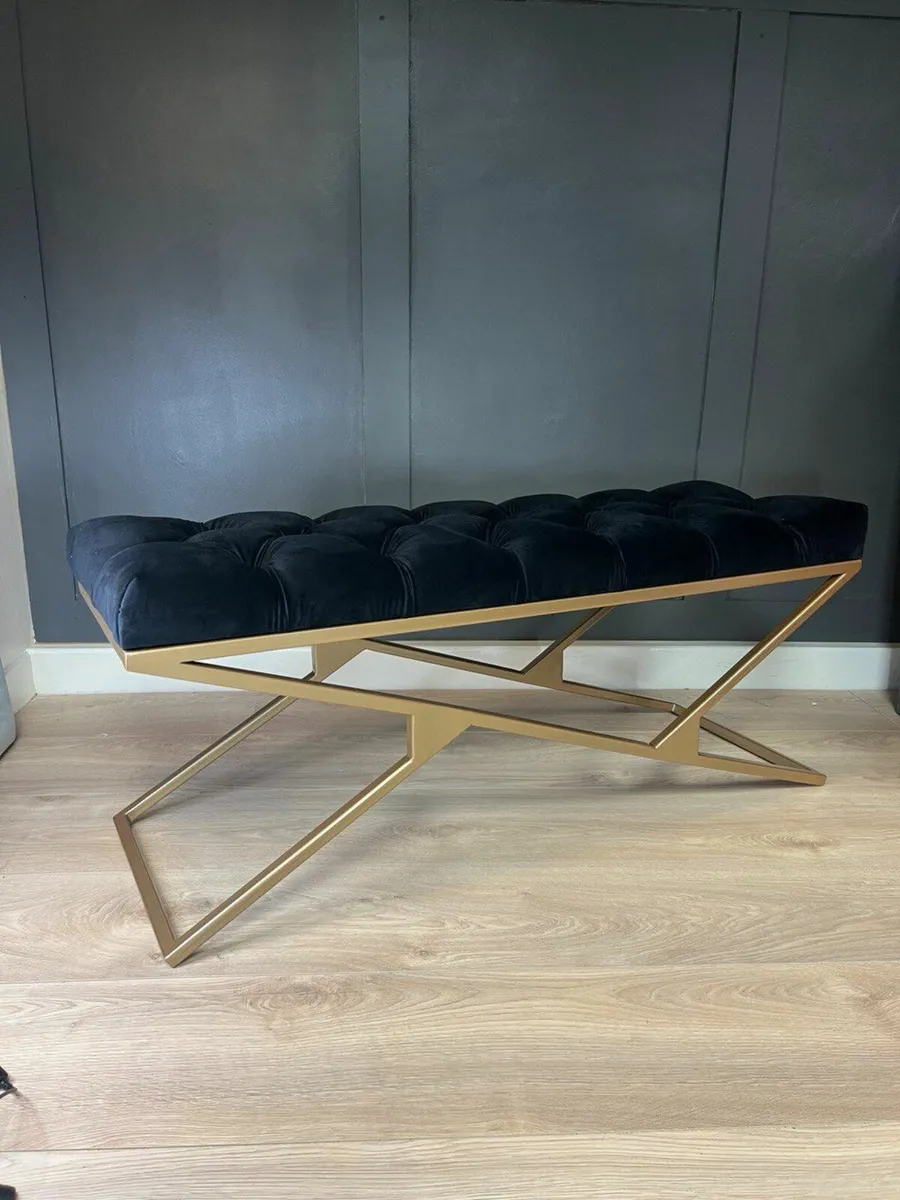 Metal-Framed Bench 120x40cm Gold Frame / Velour - Image 1
