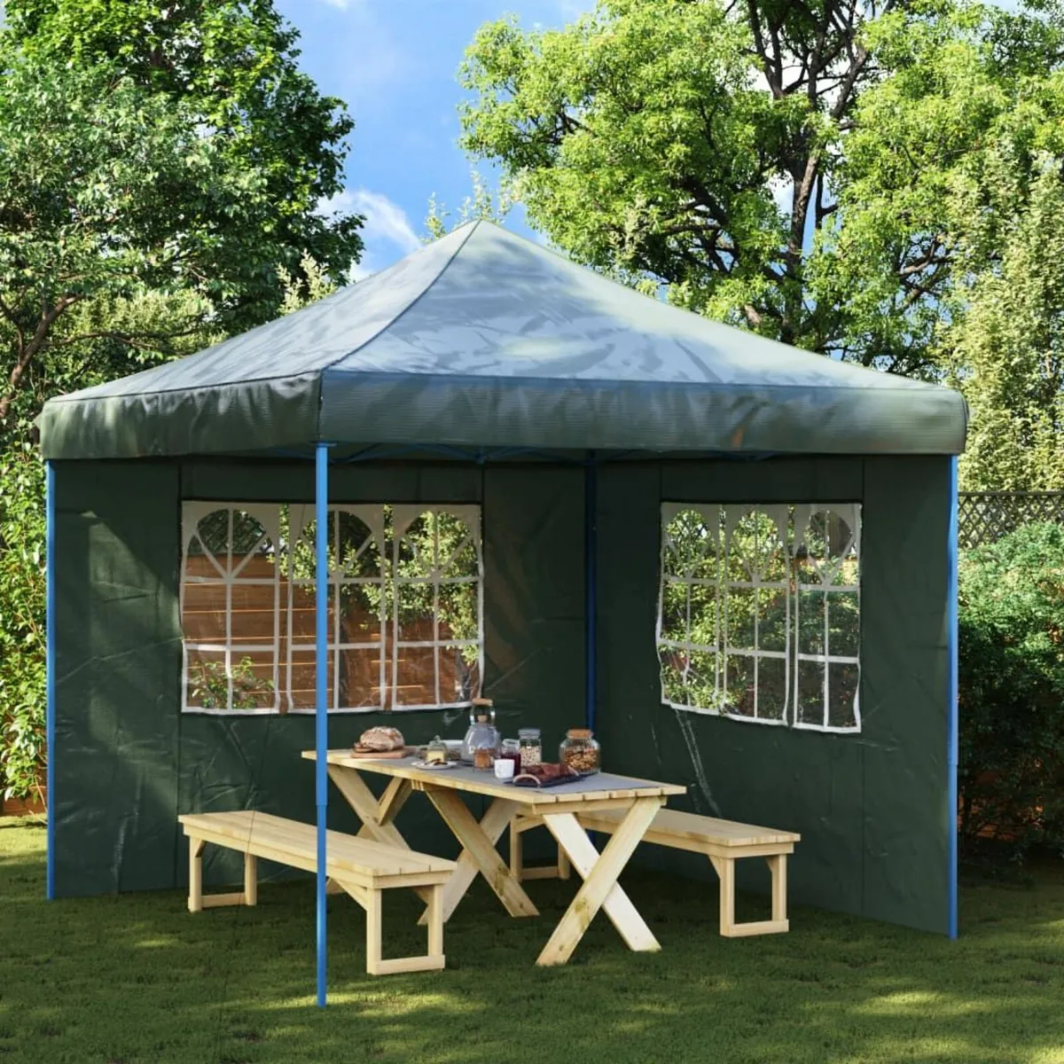 Party Tent Sidewall 2 pcs with Window PE Green - Image 1
