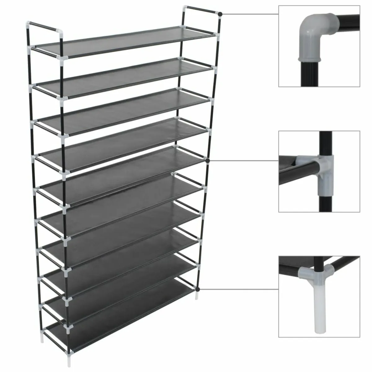 Shoe Rack with 10 Shelves Metal + Non-woven Fabric - Image 1
