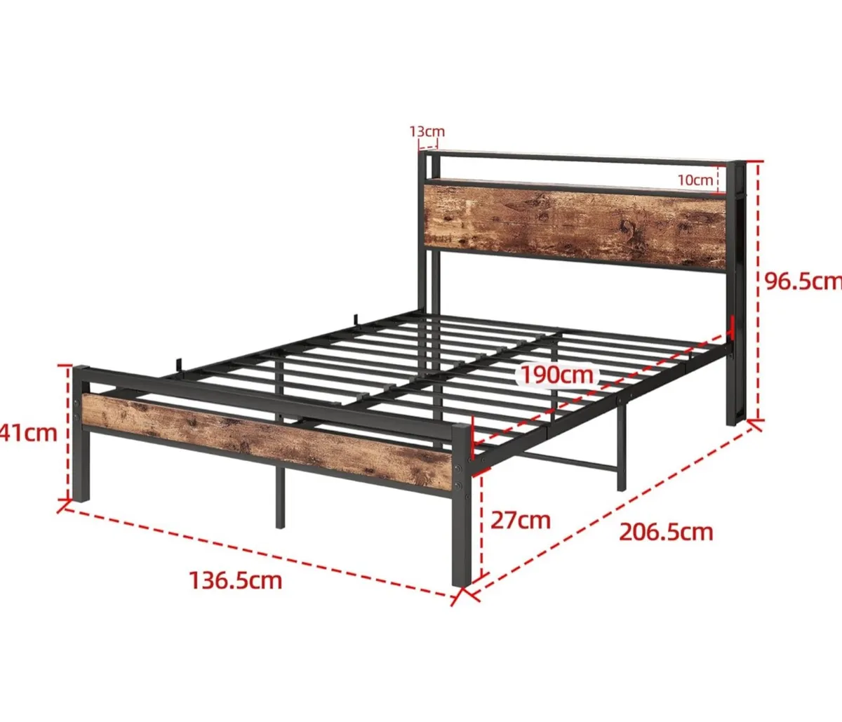 Double Bed Frame with Storage Wooden Headboard - Image 3