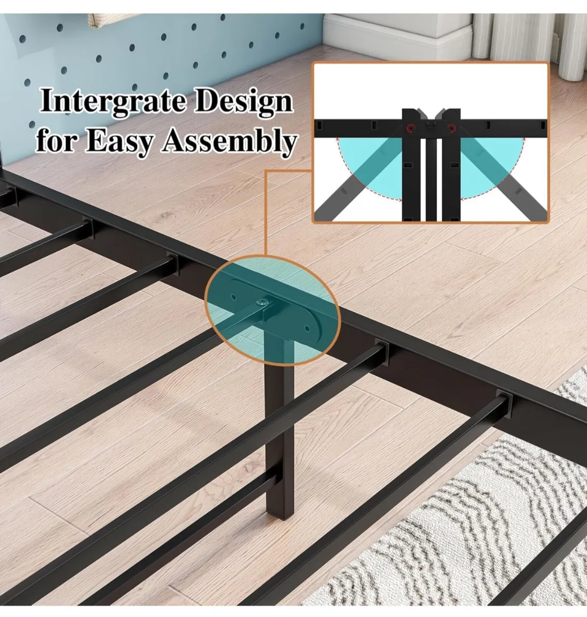 Double Bed Frame with Storage Wooden Headboard - Image 4