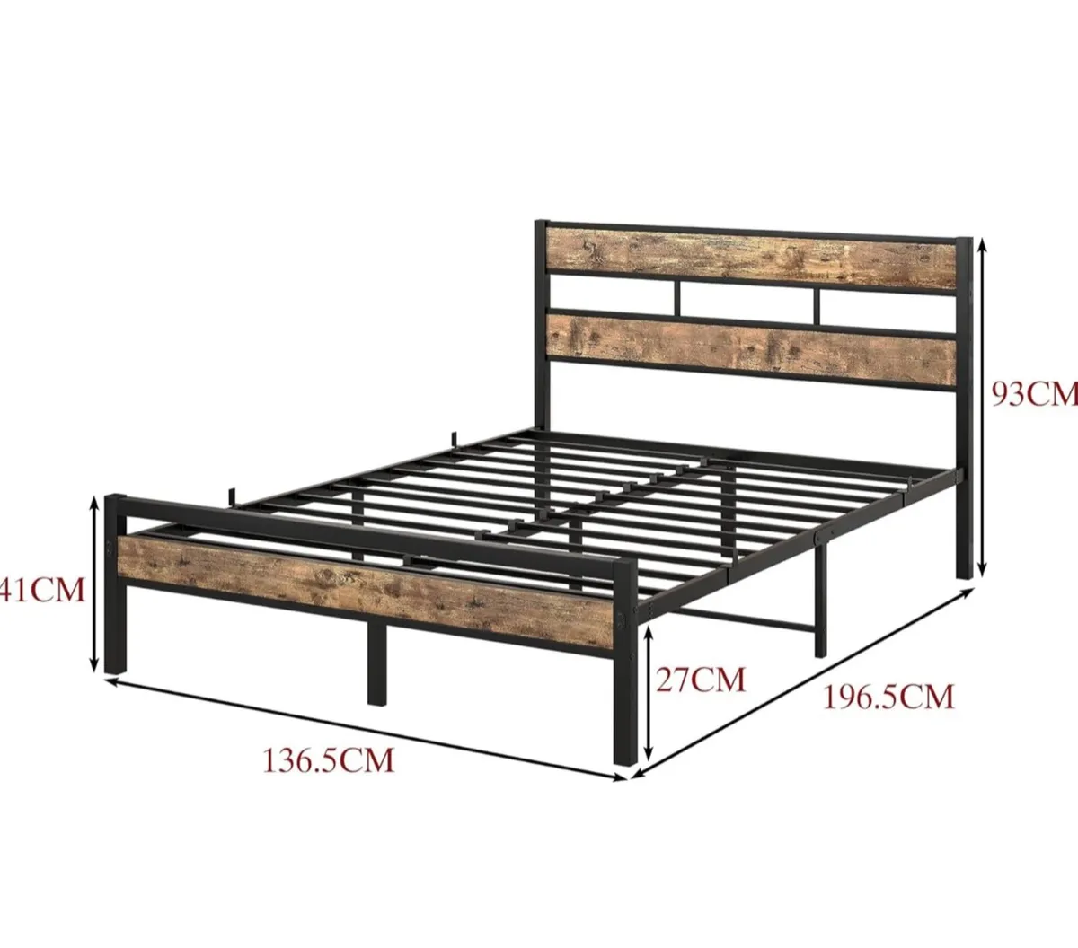 Double Bed Frame with Wooden Headboard - Image 2