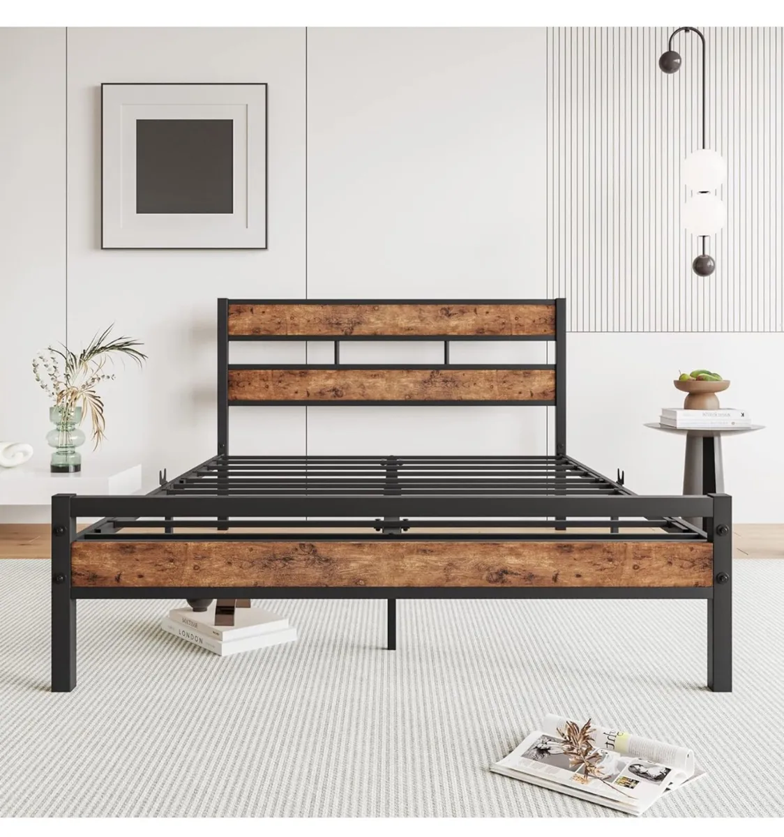 Double Bed Frame with Wooden Headboard - Image 4