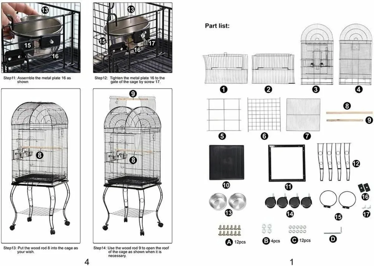 Large Wrought Iron Bird Cage for Cockatoo, Parrot - Image 4