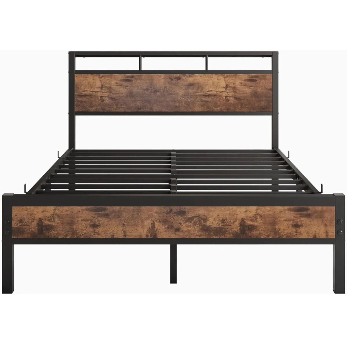 Double Bed Frame with Wooden Storage Shelf Headboa - Image 3