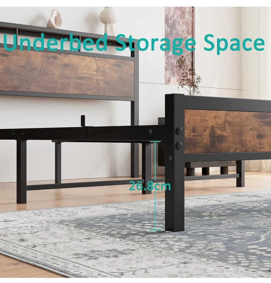 Double Bed Frame with Wooden Storage Shelf Headboa - Image 4