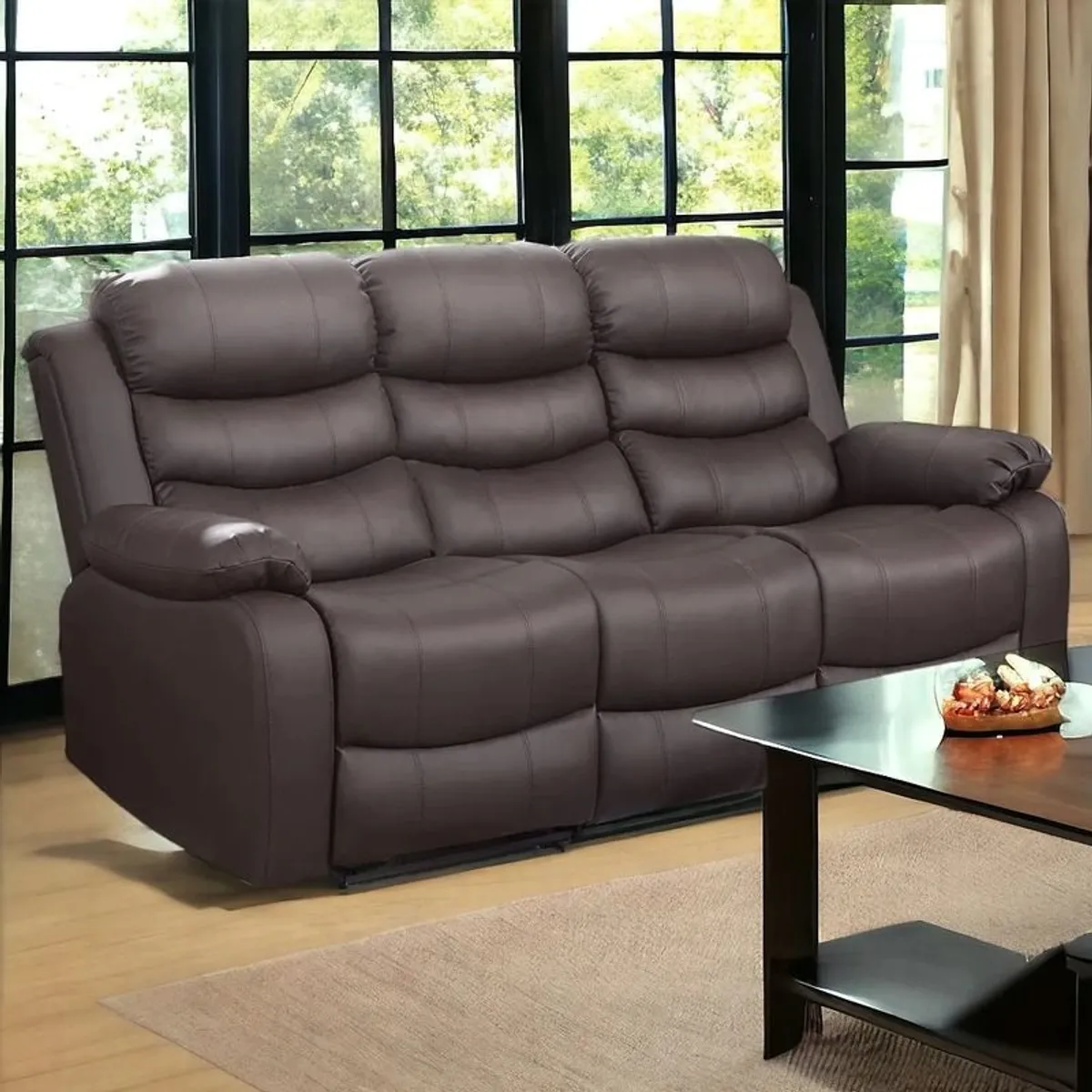 3 Seater PU Leather Recliner Sofa- Brown - Image 1