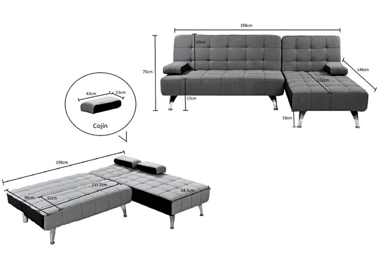 Dark grey corner Sofa bed chaise longue - Image 3