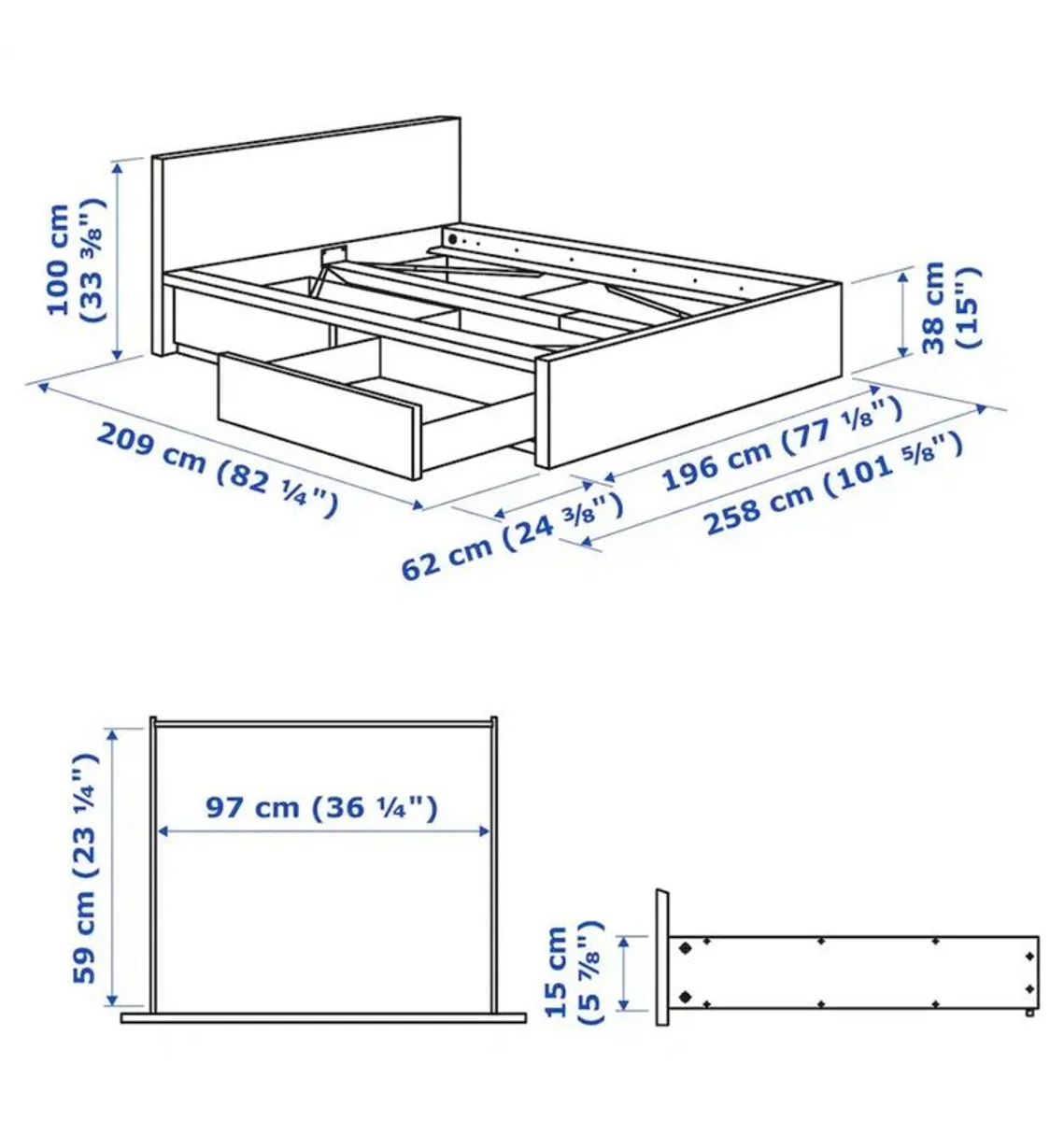 Ikea Malm super king bed frame with two storage boxes - Image 3