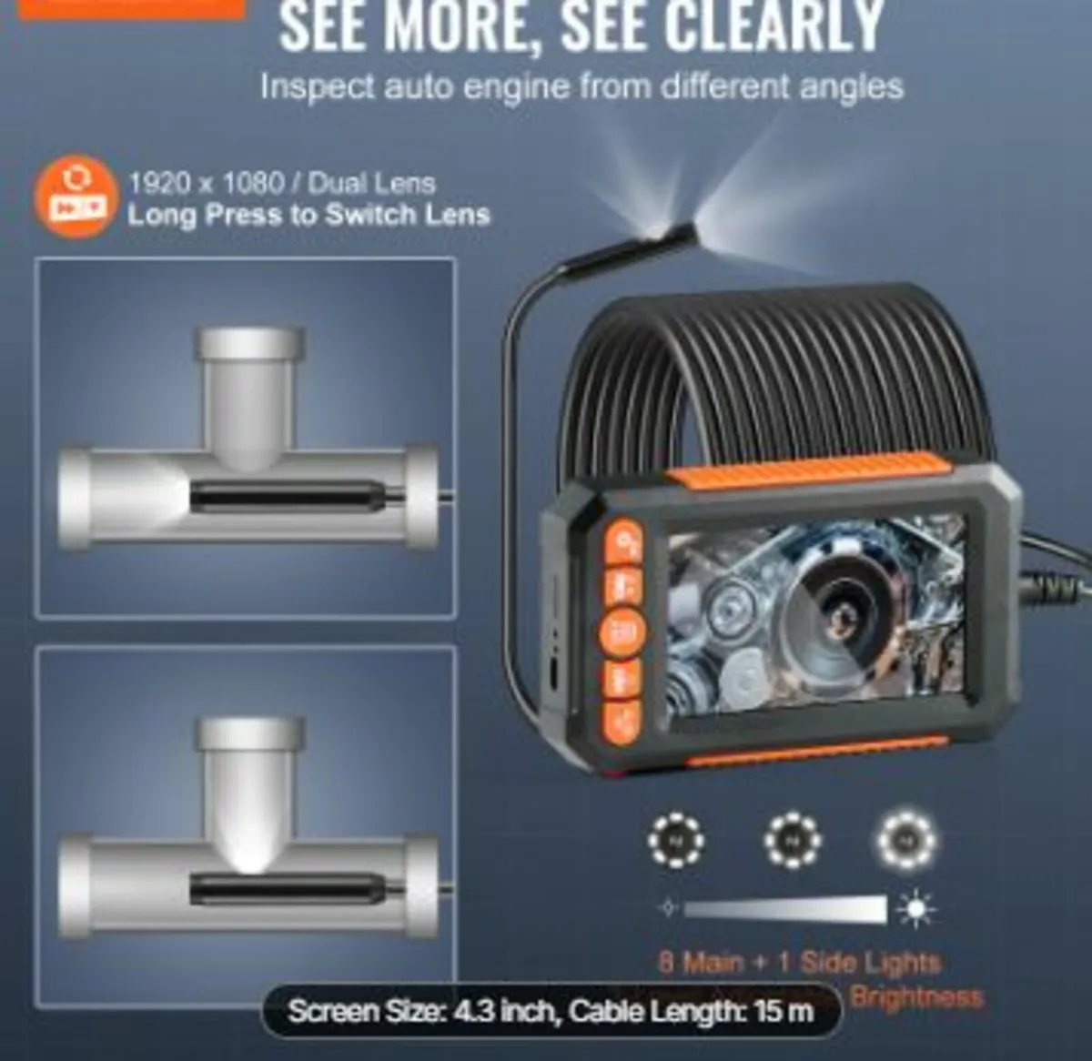Endoscope Camera with Lights Dual Lens Borescope - Image 2