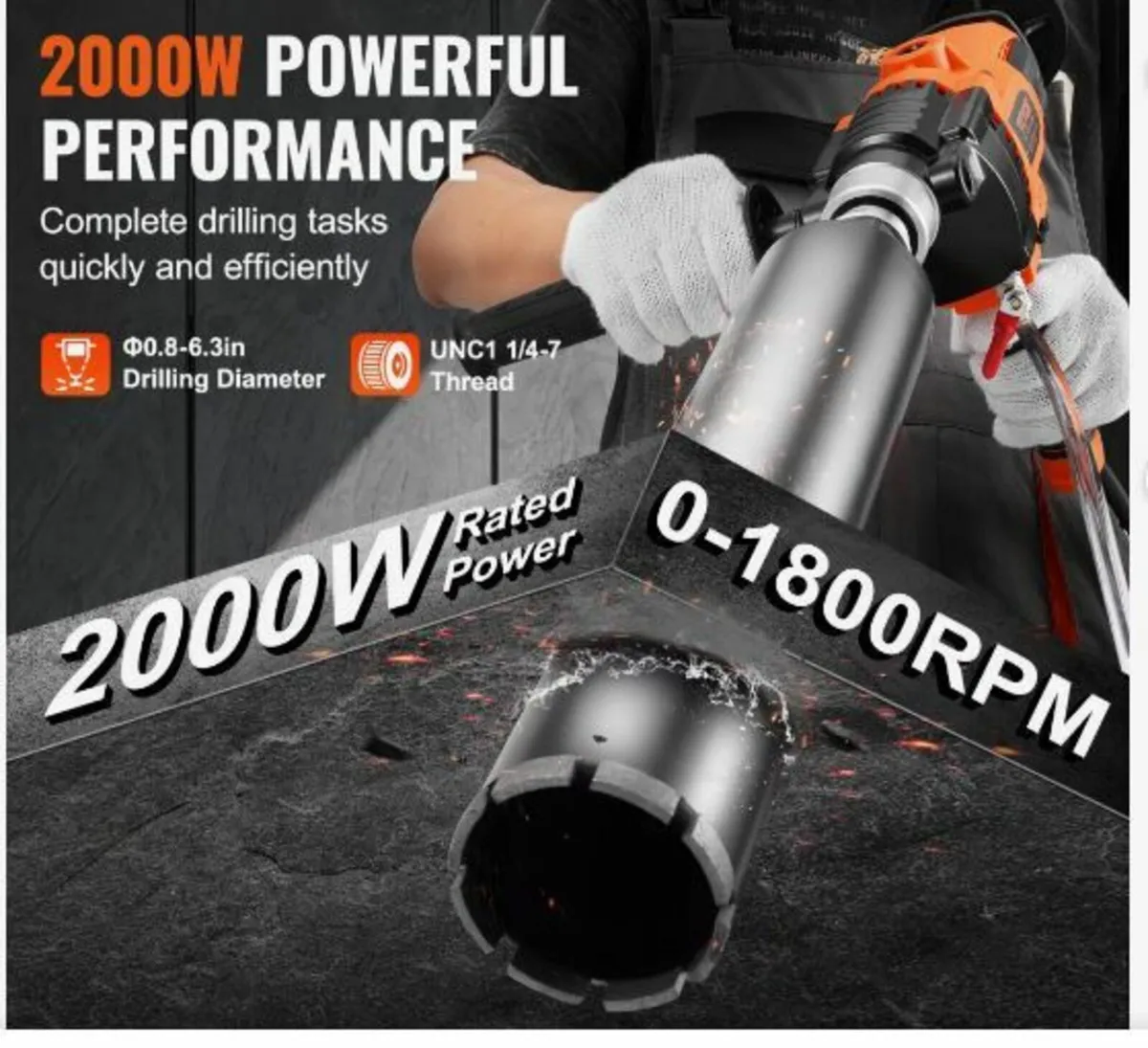 Core Drill Machine 0.8-6.3in Dia 2000W Handheld - Image 2