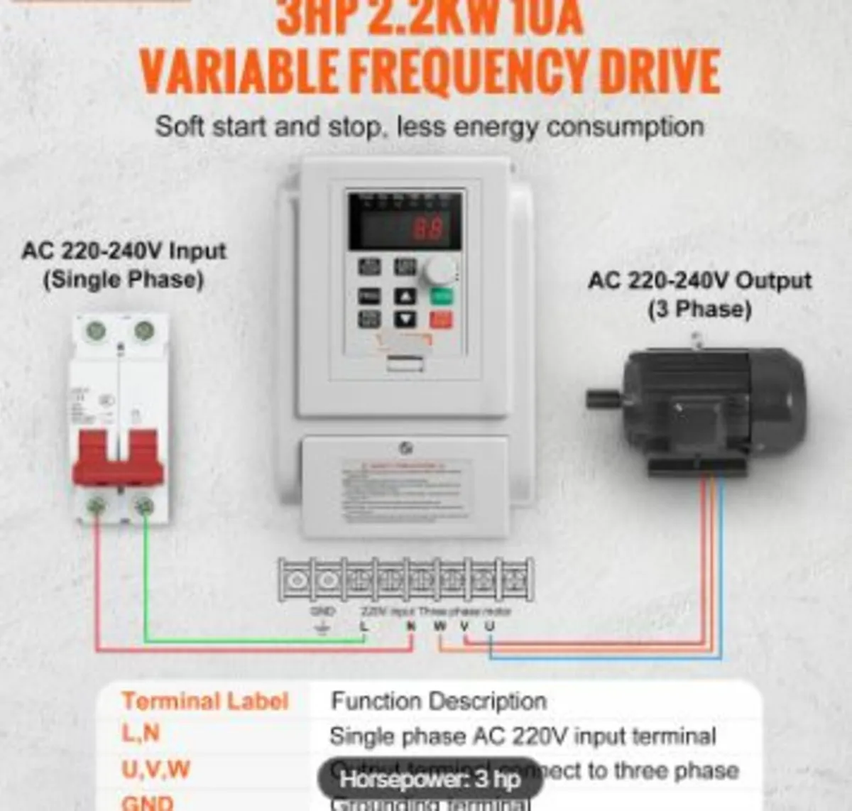 VFD 2.2KW 10A 3HP Variable Frequency - Image 2
