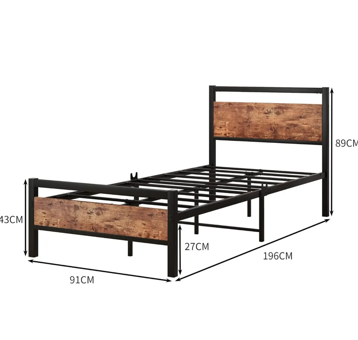Metal Single Bed Frames with Wood Headboard - Image 2
