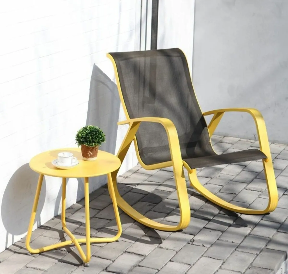 2 x coffee / side / patio / garden table - yellow - Image 1