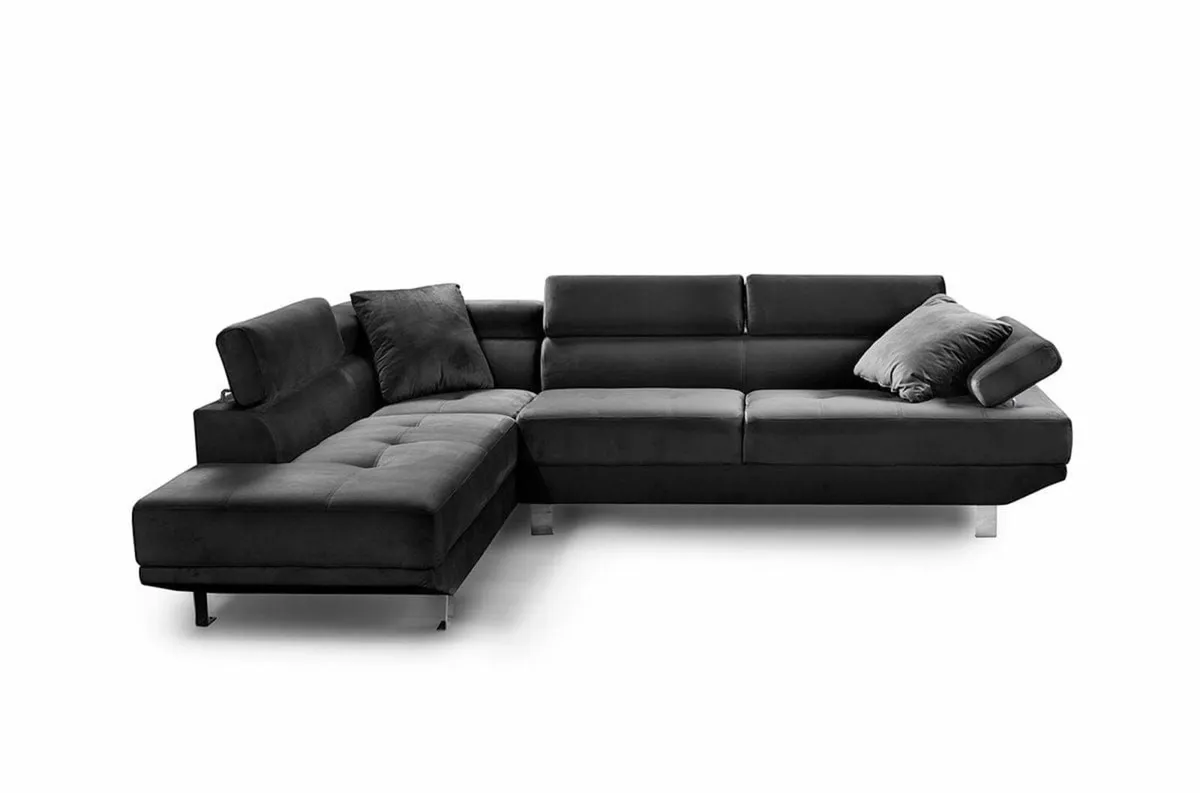 Black L-Shaped Sofa w/Chaise 260cm - Stylish