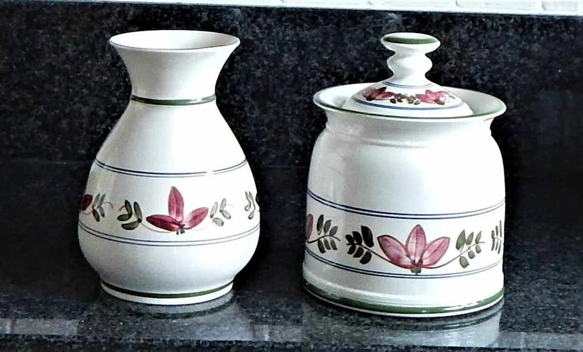 Large Iden Pottery Biscuit Barrel and Vase - Image 2