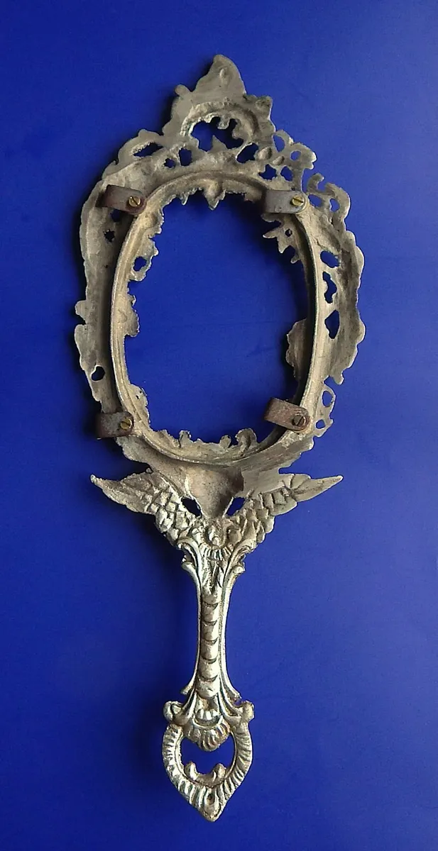 Vintage Cupid Hand Mirror Frame in White Metal - Image 2