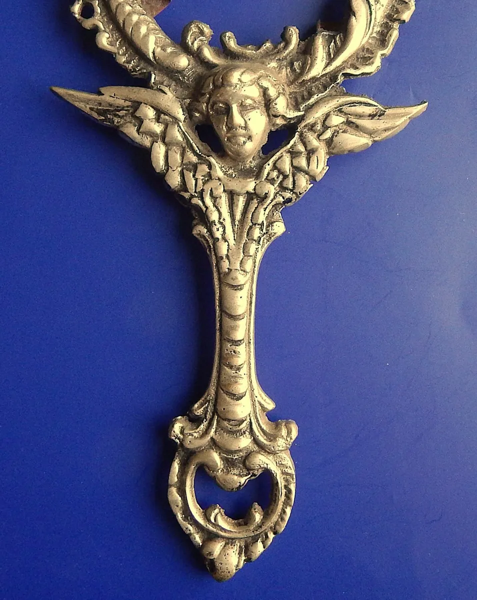 Vintage Cupid Hand Mirror Frame in White Metal - Image 3