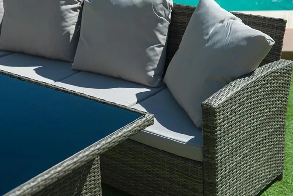Rattan Corner Sofa Set dining table poufs - Image 2