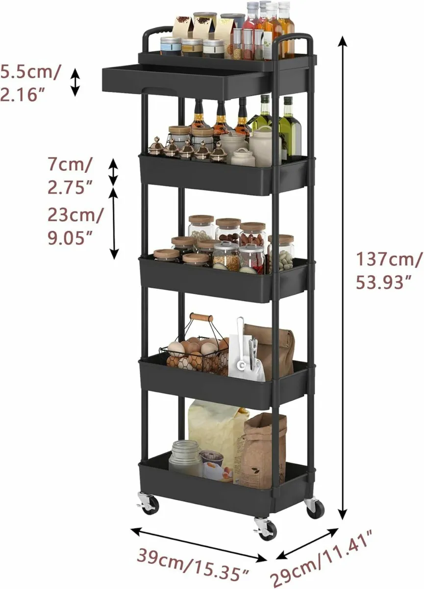 5 Tier plastic storage cart wheels storage - Image 3