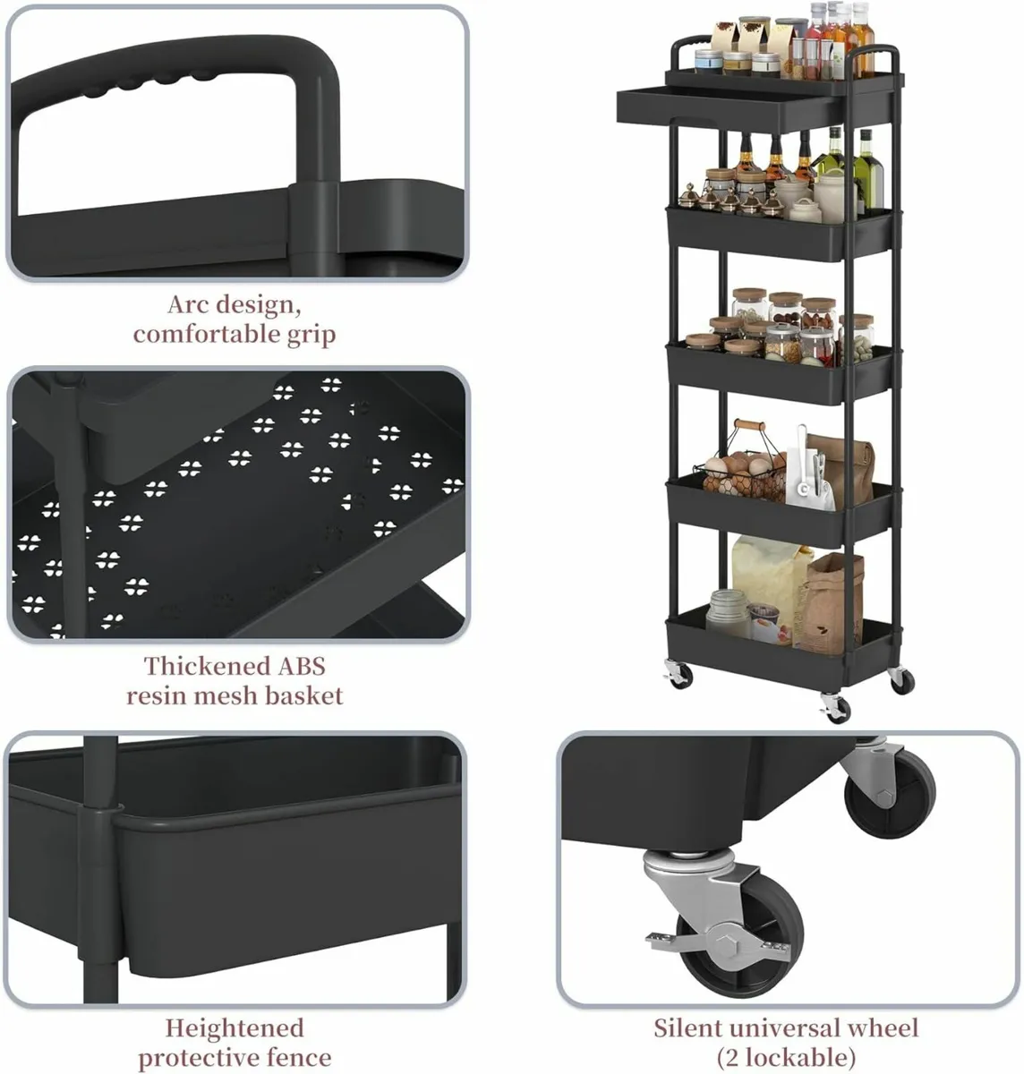 5 Tier plastic storage cart wheels storage - Image 4