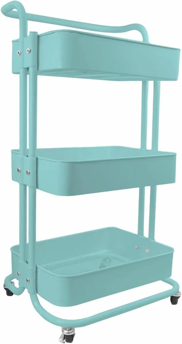 3-Tier Metal Rolling Utility Cart Storage, blue - Image 2
