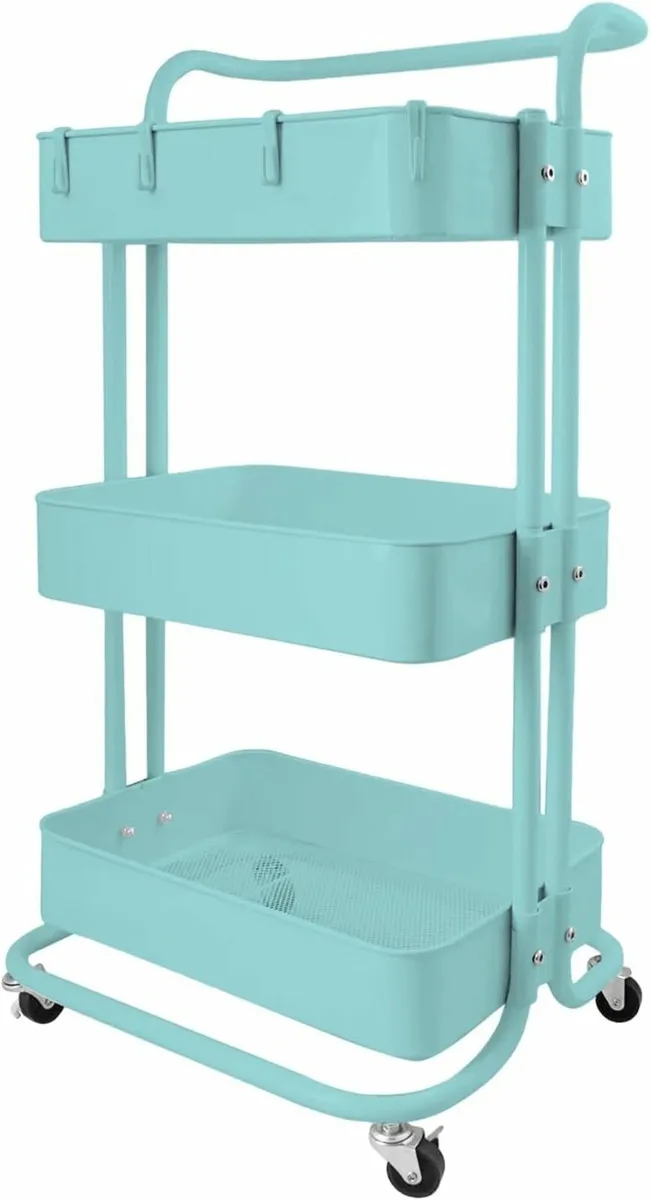 3-Tier Metal Rolling Utility Cart Storage, blue - Image 4