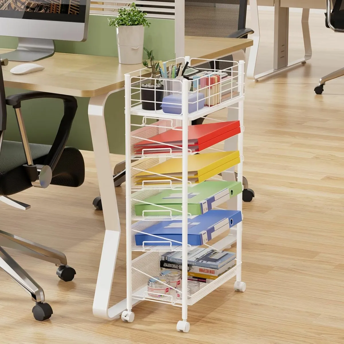 Rolling File Cart Wheels 6 Tier White Office - Image 2