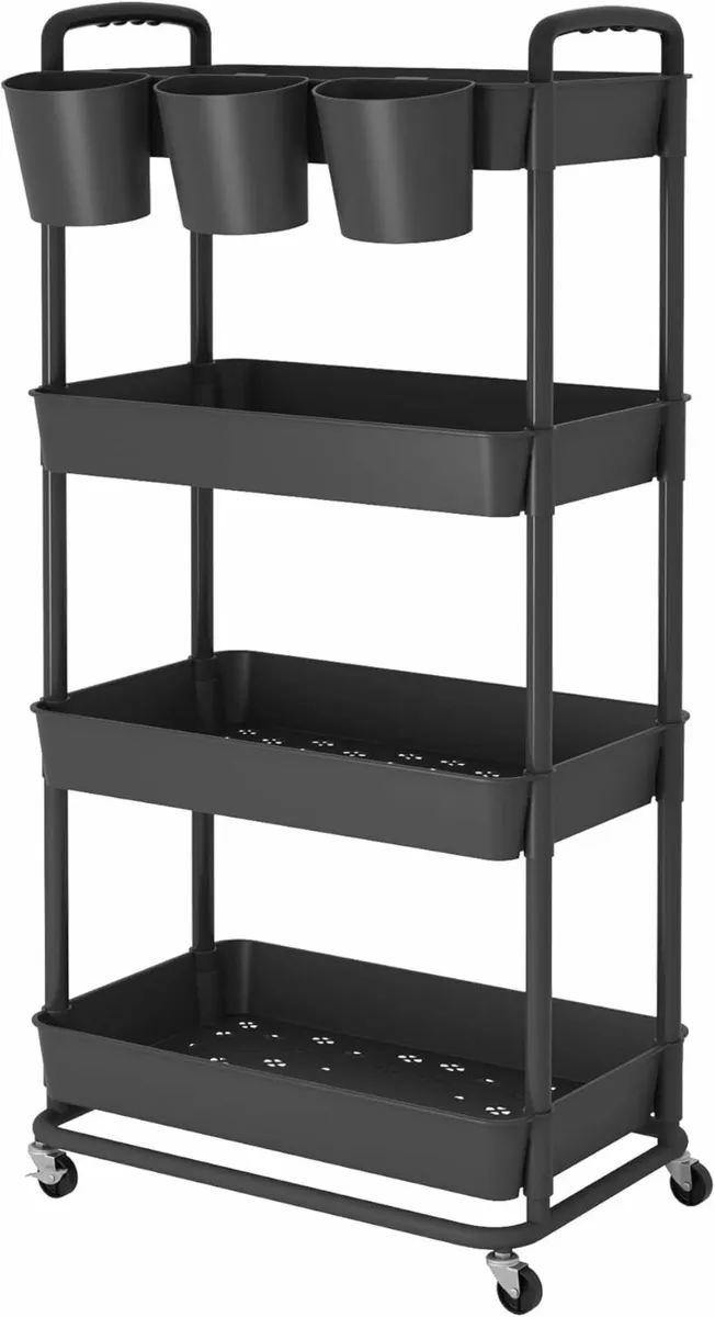 4-Tier Plastic Rolling Storage Cart Utility office - Image 3