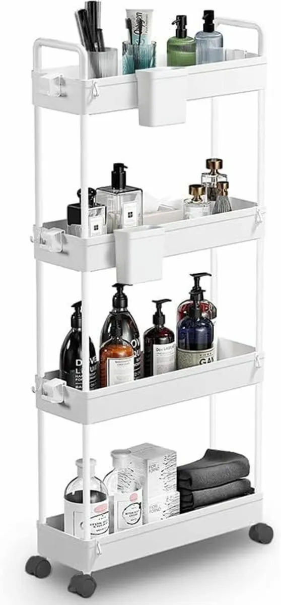 Storage Trolley bath Kitchen Storage 4 Tier-White - Image 2