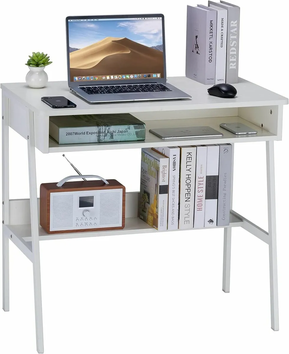 Desk  Drawer Storage Shelf Office White 80x48cm - Image 1