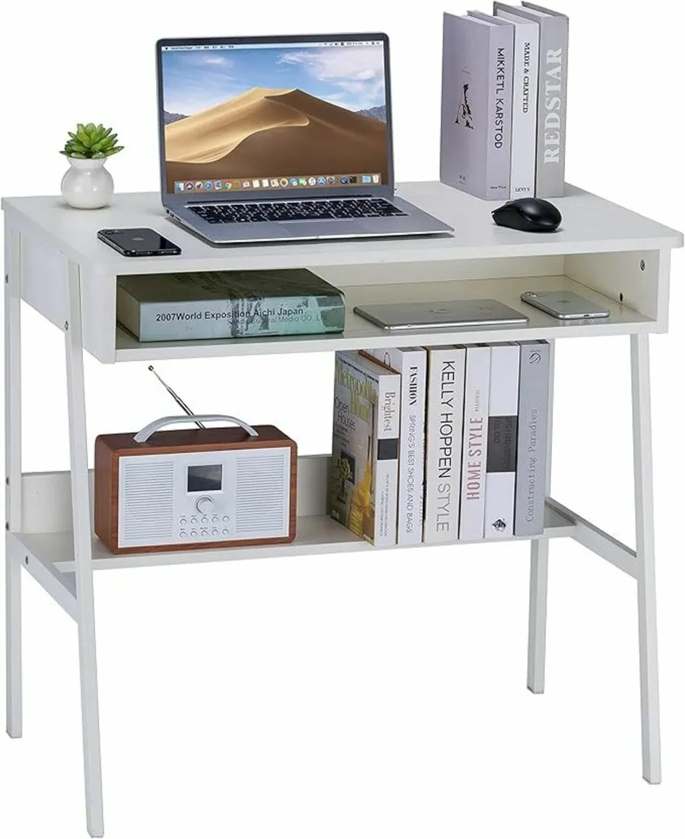 Desk  Drawer Storage Shelf Office White 80x48cm - Image 4