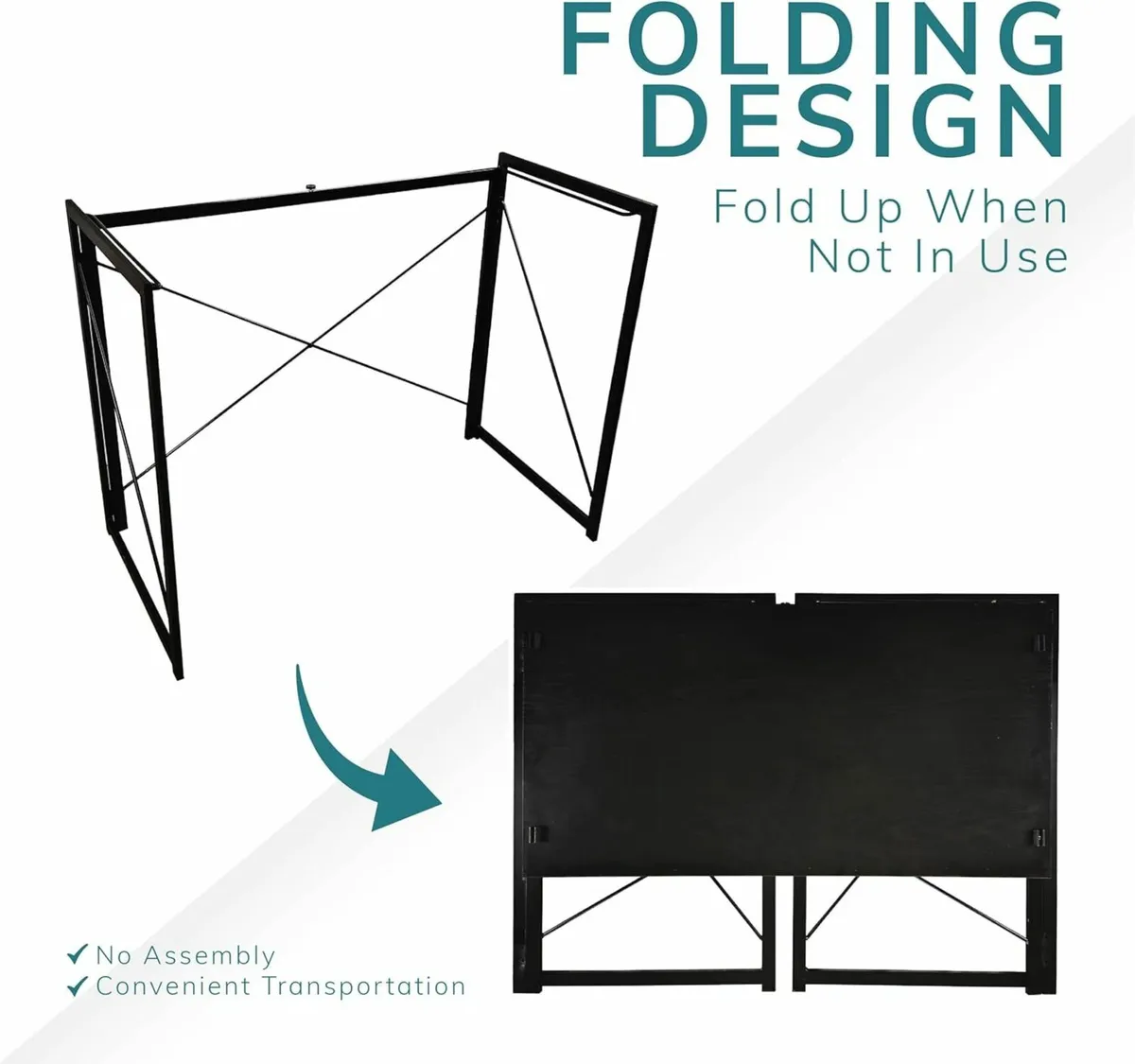 Black Folding Desk Computer Desk 100x50x75cm - Image 2
