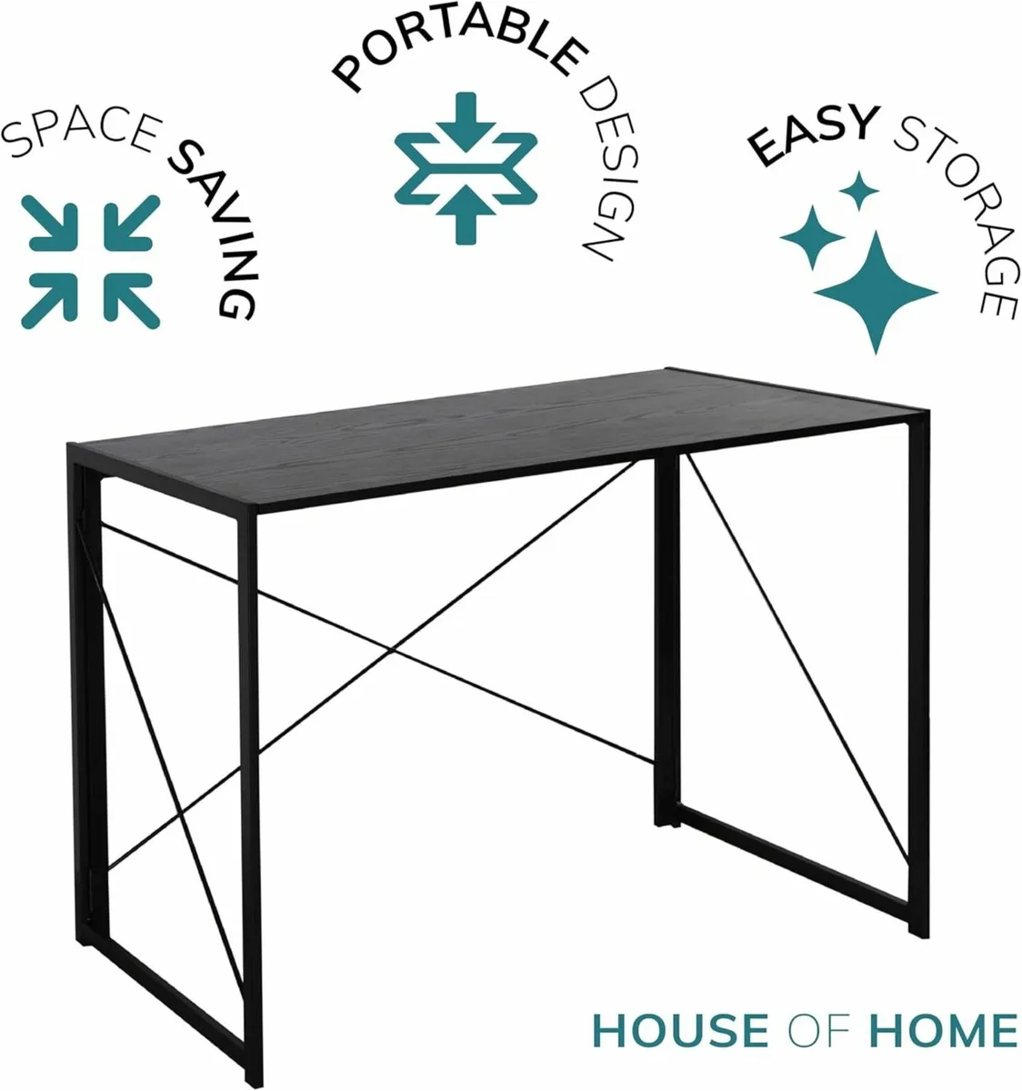 Black Folding Desk Computer Desk 100x50x75cm - Image 3