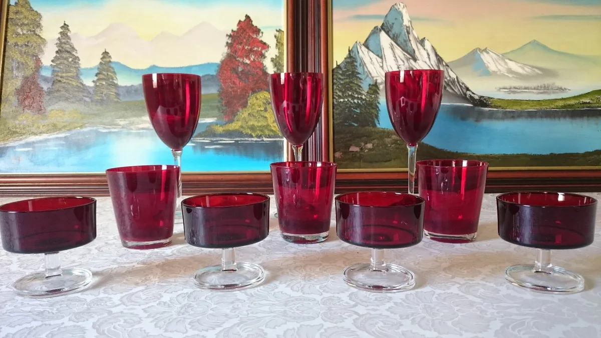 Antique 10 Piece Ruby Red Glasses Collection - Image 1