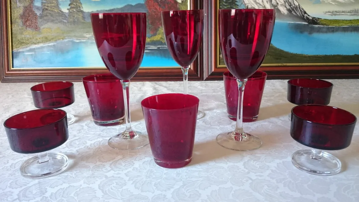 Antique 10 Piece Ruby Red Glasses Collection - Image 2
