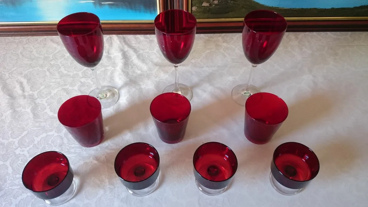 Antique 10 Piece Ruby Red Glasses Collection - Image 4